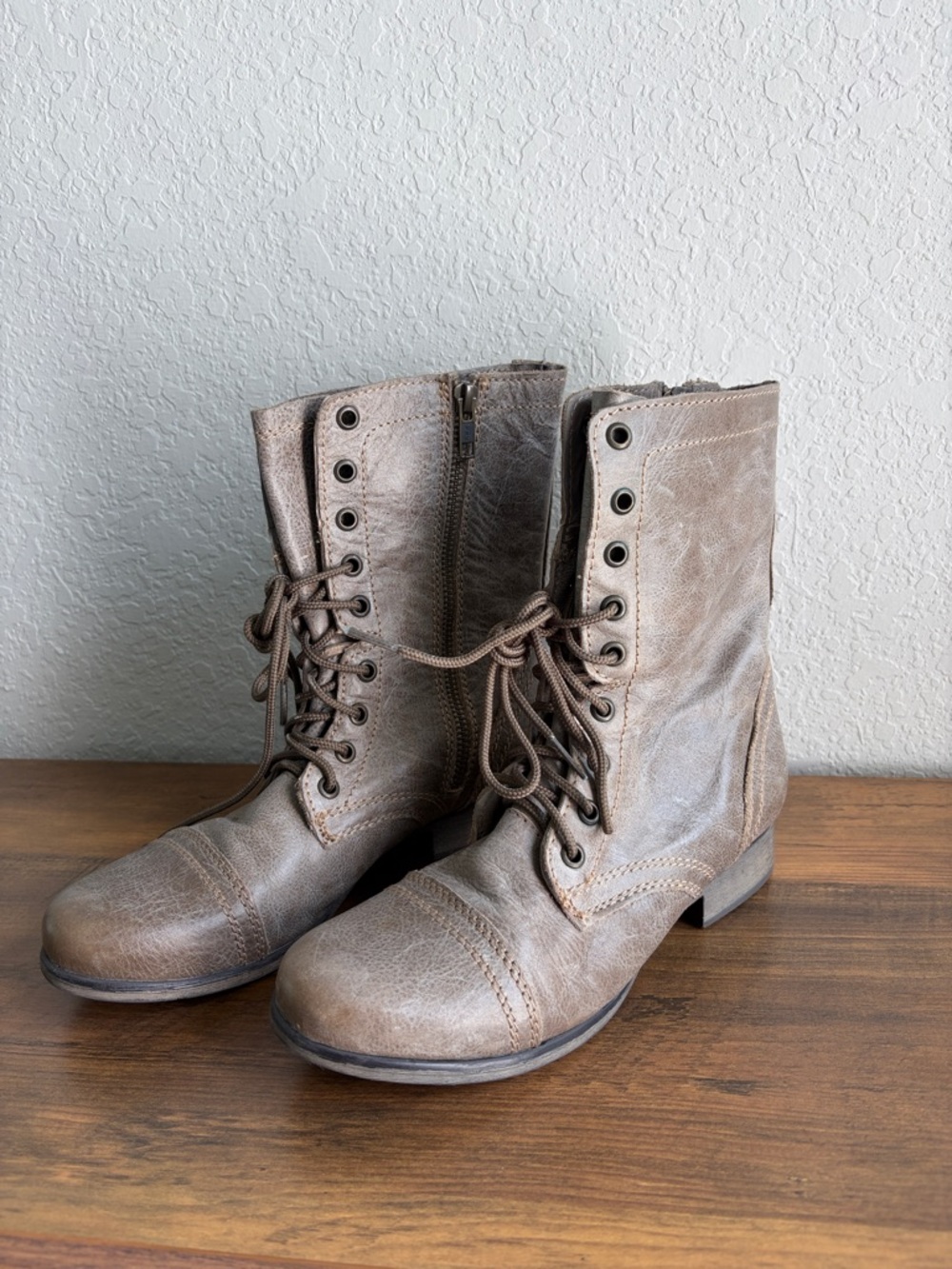 Steve Madden Taupe Lace-Up Combat Boots